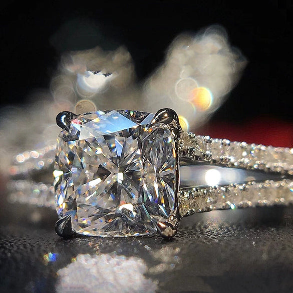 Women's Copper Microinlaid Zircon Square Geometric Fashion Engagement Ring Jewelry