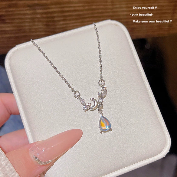 Women's Copper Moonstone Teardrop Star Pendant Necklace With Electroplating And Minimalist Style