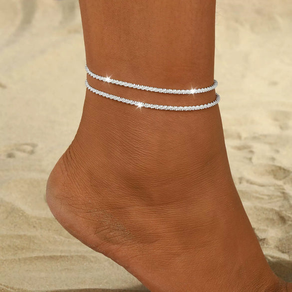 Women's Copper Multi Layer Pearl Anklet With Geometric Heart Pendant Simple Fashion Foot Jewelry