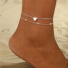 Women's Copper Multi Layer Pearl Anklet With Geometric Heart Pendant Simple Fashion Foot Jewelry