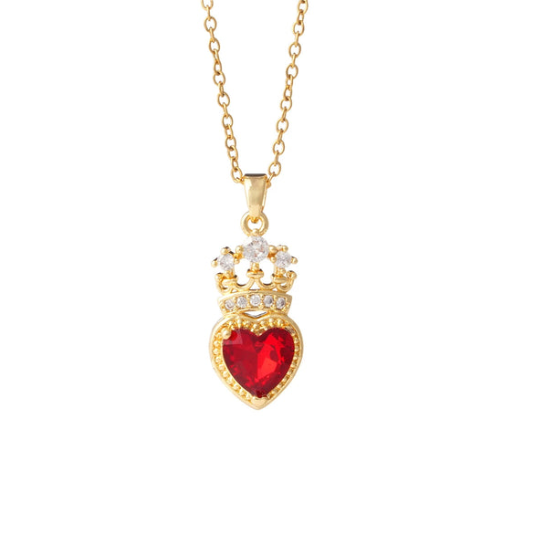 Women's Copper Necklace With Heart Shape Mixed Gemstone Inlay Pendant And O Chain Electroplated Design