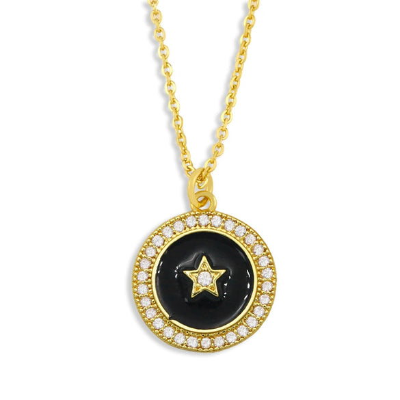 Women's Copper Necklace With Zircon Geometric Pentagram Pendant And Snake Bone Chain Zodiac Inspired Design