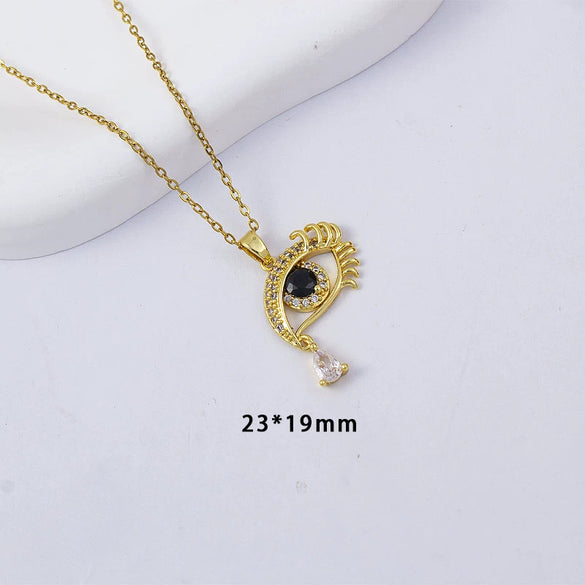 Women's Copper O Word Chain Necklace With Evil Eye Pendant And Electroplating Design
