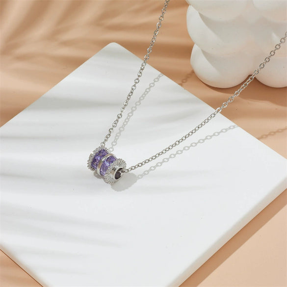 Women's Copper Ochain Mixed Gem Inlay Geometric Pendant Necklace With Electroplating