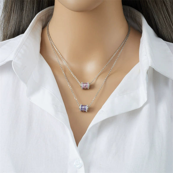 Women's Copper Ochain Mixed Gem Inlay Geometric Pendant Necklace With Electroplating