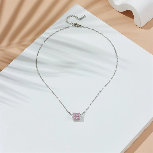 Women's Copper Ochain Mixed Gem Inlay Geometric Pendant Necklace With Electroplating