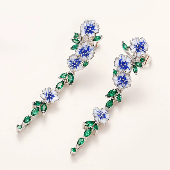 Women's Copper Oil Drop Handpainted Flower Zircon Earrings
