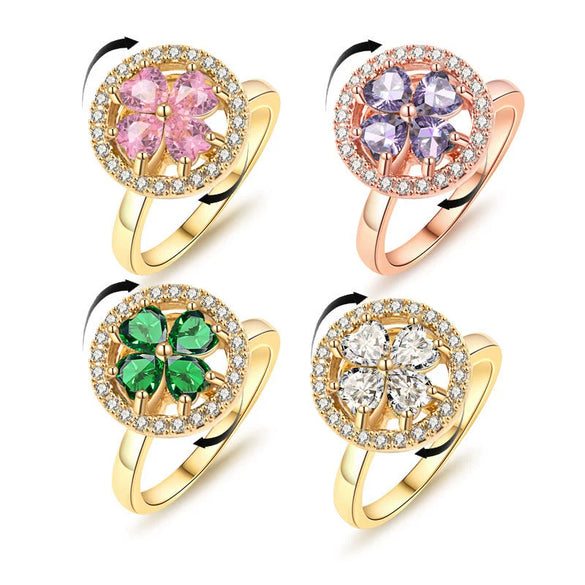 Women's Copper Open Rotating Ring With Geometric Pattern And Electroplating Treatment