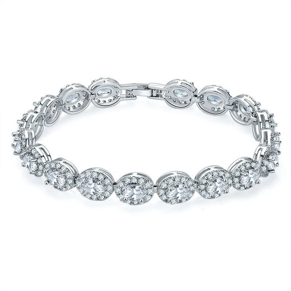 Women's Copper Oval Zircon And Glass Fashion Drop Shape Bracelet