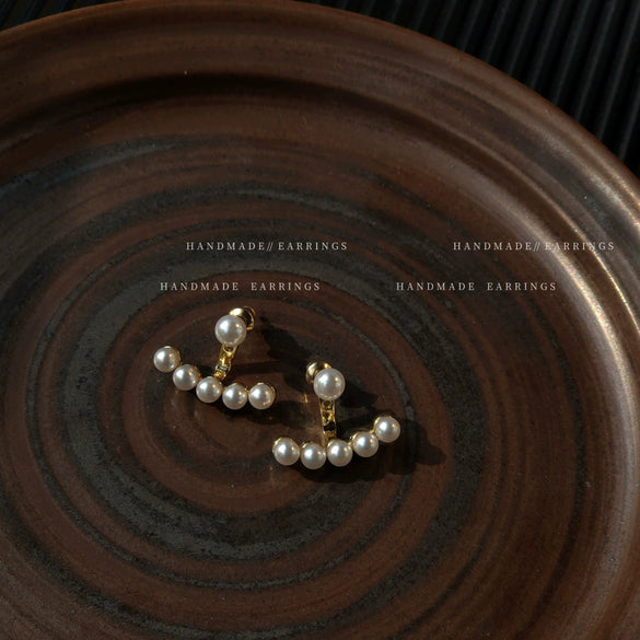 Women's Copper Pearl Geometric Earrings With Electroplated Finish Elegant Minimalist Fashion Jewelry
