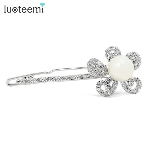 Women's Copper Pearl Hairpin Side Clip With Zircon Inlay And Floral Design Fashion Hair Accessory