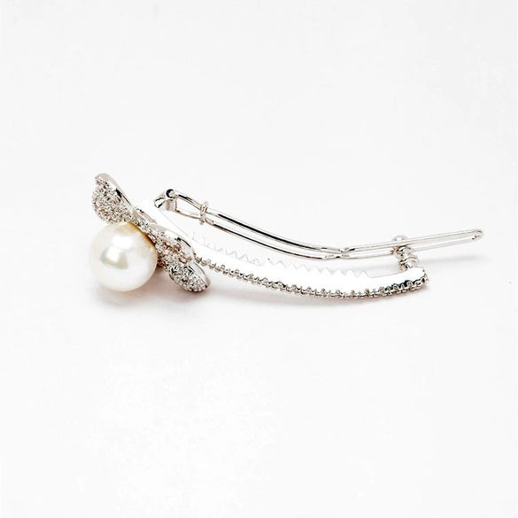 Women's Copper Pearl Hairpin Side Clip With Zircon Inlay And Floral Design Fashion Hair Accessory