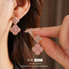 Women's Copper Pendant Earrings With 925 Silver Needle Set With Zirconia And Motherofpearl Flower Design Light Luxury Style