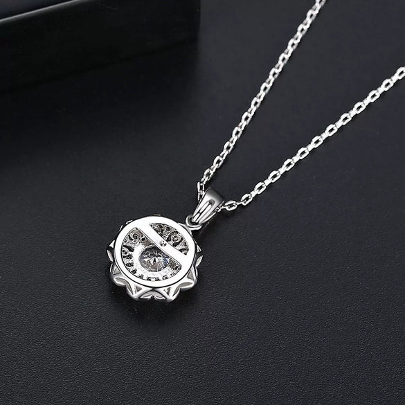 Women's Copper Pendant Necklace Set With White Zircon Accents Geometric Floral Design Cross Chain And Delicate Sparkling Fashion Jewelry