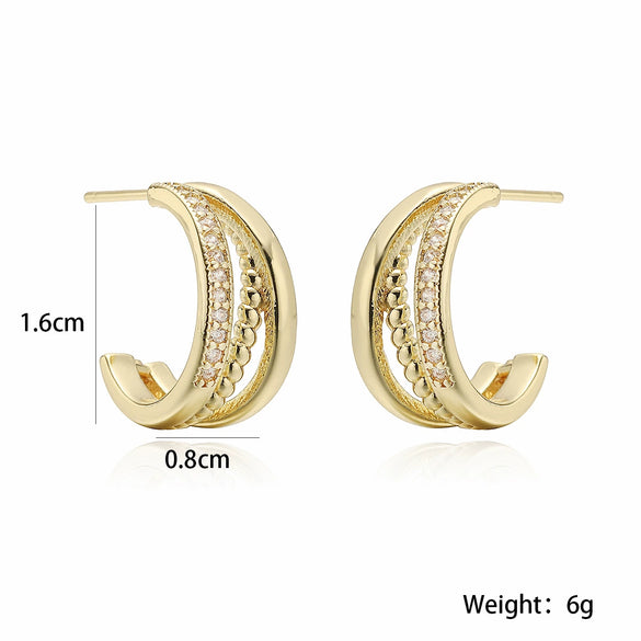 Women's Copper Plated Geometric Micropaved Zircon Earrings