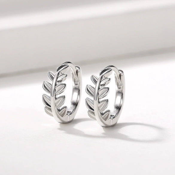 Women's Copper Plated White Gold Leaf Earrings With Zircon Inlay