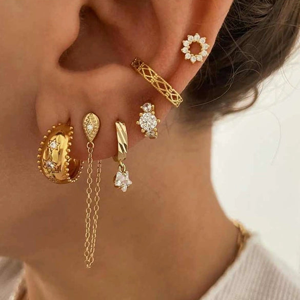 Women's Copper Plated With Real Gold Geometric Star Ushape Zircon Earrings
