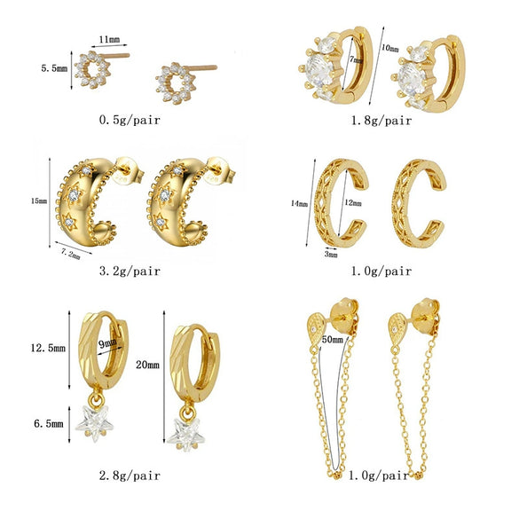Women's Copper Plated With Real Gold Geometric Star Ushape Zircon Earrings