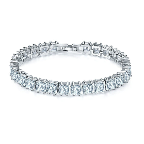 Women's Copper Platinum Plated Geometric Square Zirconia Bracelet And Anklet Fashion Jewelry