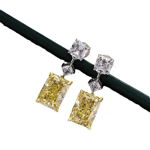 Women's Copper Rectangular Geometric Princess Style Earrings With Rhombus Pattern