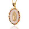Women's Copper Religious Pendant Necklace With Colored Zircon And Drip Glaze Virgin Mary Design O Chain Jewelry Accessory