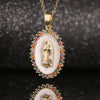 Women's Copper Religious Pendant Necklace With Colored Zircon And Drip Glaze Virgin Mary Design O Chain Jewelry Accessory