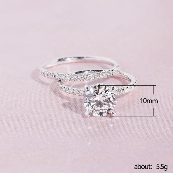 Women's Copper Ring Set With Geometric Pattern And Zircon Treatment