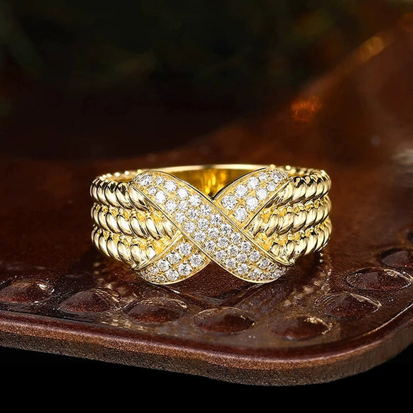 Women's Copper Ring With Geometric Letters Numbers And Text Pattern Zirconia Design
