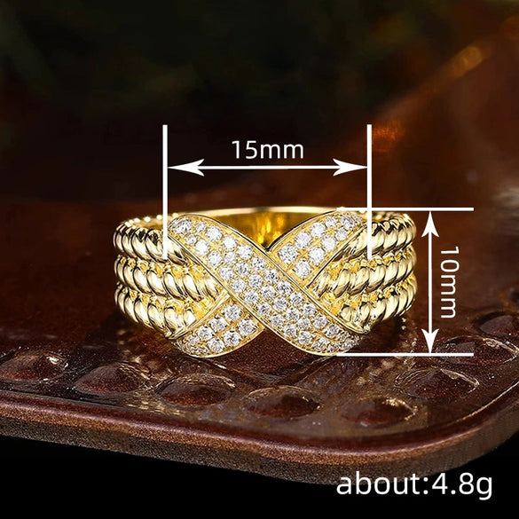 Women's Copper Ring With Geometric Letters Numbers And Text Pattern Zirconia Design