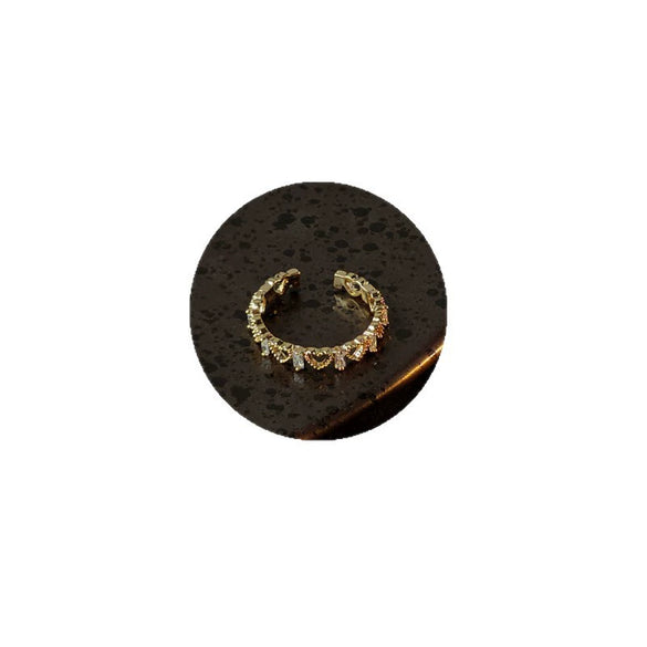 Women's Copper Ring With 14K Gold Plated Hollow Heart Geometric Design Adjustable Open Band And Zircon Inlay
