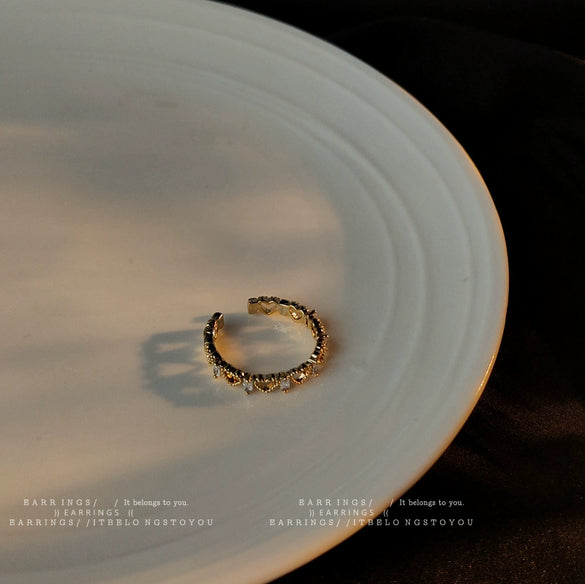 Women's Copper Ring With 14K Gold Plated Hollow Heart Geometric Design Adjustable Open Band And Zircon Inlay