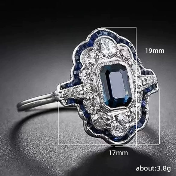 Women's Copper Ring With Peacock Blue Color Oil Dripping Drawing Design Lace Hollow Thin Crown Geometric Pattern Inlaid Zircon British Retro Style
