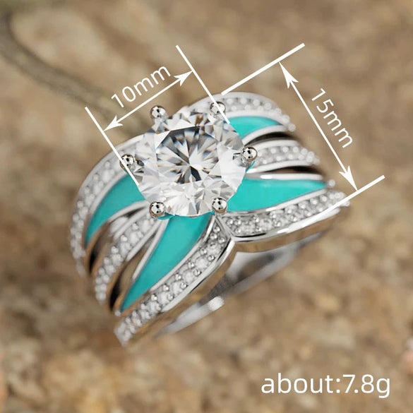 Women's Copper Rings Geometric Oil Painting Design Set With Zirconia