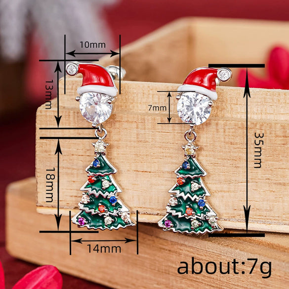 Women's Copper Santa Claus Christmas Star Earrings With Colorful Light Hat And Festive Cartoon Design
