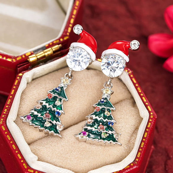 Women's Copper Santa Claus Christmas Star Earrings With Colorful Light Hat And Festive Cartoon Design