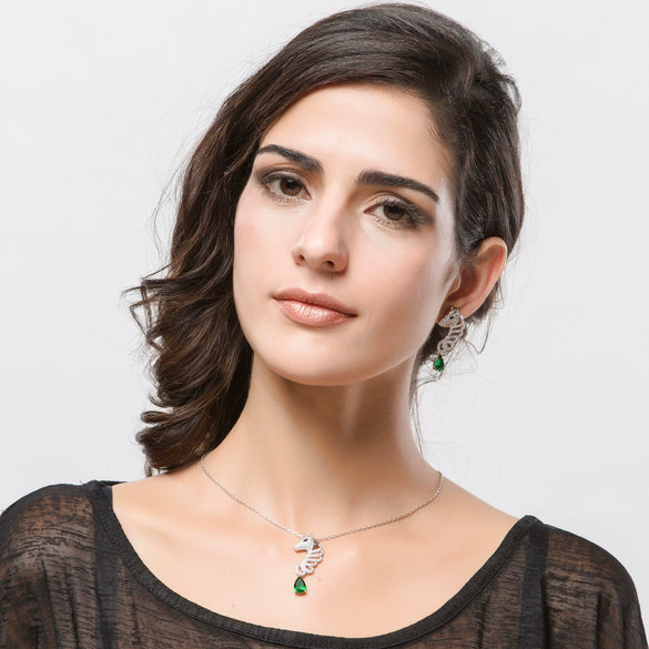 Women's Copper Seahorse Pendant Necklace With Zircon Inlay And Electroplated Finish Animal Jewelry