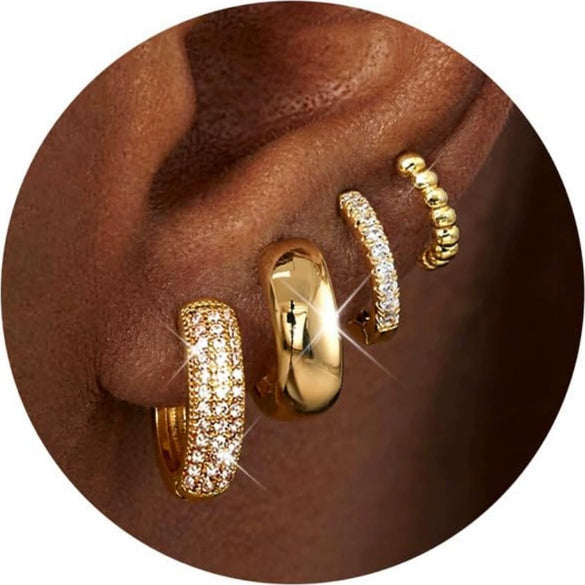 Women's Copper Small Hoop Earring Set With Geometric Design Electroplated Niche Style And Cubic Zirconia Accents