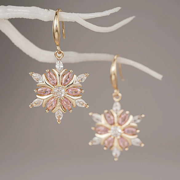 Women’s Copper Snowflake Flower Earrings With Romantic Elegant Christmas Style And Delicate Festive Design