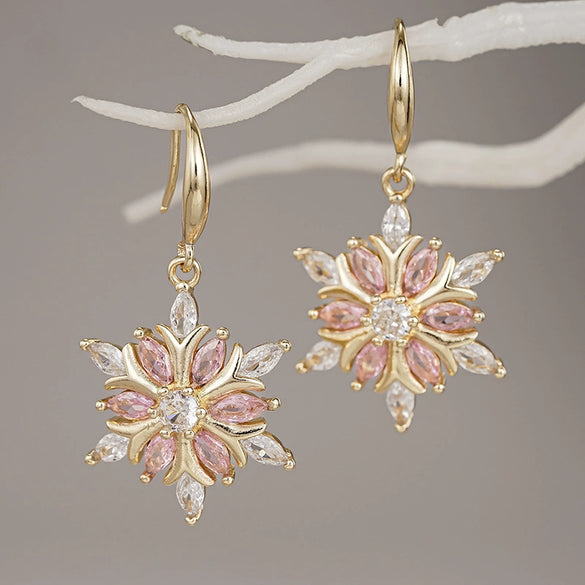 Women’s Copper Snowflake Flower Earrings With Romantic Elegant Christmas Style And Delicate Festive Design