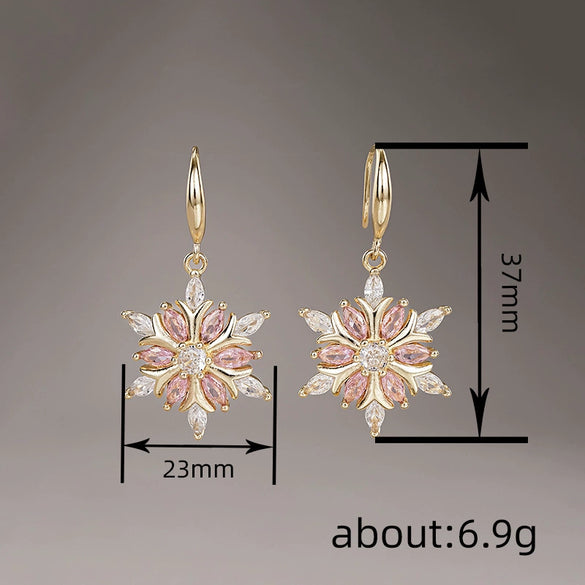 Women’s Copper Snowflake Flower Earrings With Romantic Elegant Christmas Style And Delicate Festive Design