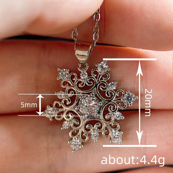 Women's Copper Snowflake Necklace With Zircon Geometric Star Pendant And Olink Chain For Christmas And Festive Wear