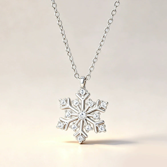 Women's Copper Snowflake Necklace With Zirconia Inlay Geometric Pendant And Oshaped Chain For Festive Winter Style