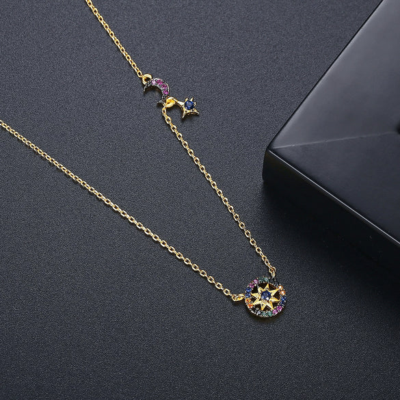 Women's Copper Star Pendant Necklace With Zircon Inlay Electroplated Finish Minimalist Ochain Jewelry