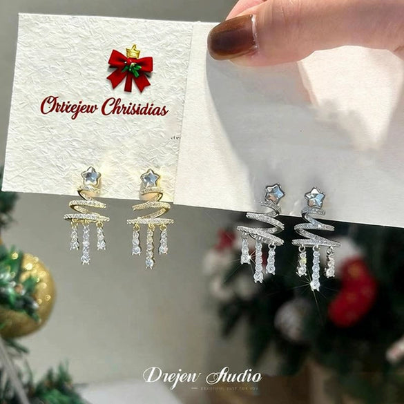 Women's Copper Star Tassel Earrings With Silver Ear Needles And Diamondstudded Minimalist Design