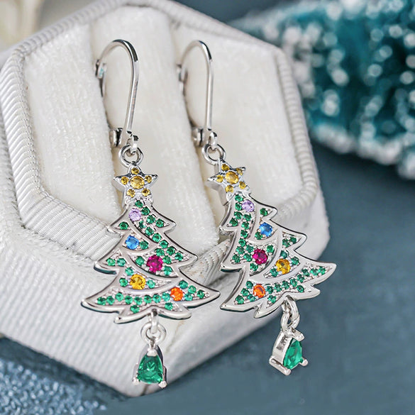 Women's Copper Starry Christmas Tree Drop Earrings With Water Drop Pendant And Starshaped Holiday Design