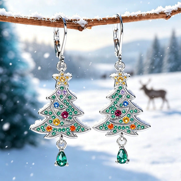 Women's Copper Starry Christmas Tree Drop Earrings With Water Drop Pendant And Starshaped Holiday Design