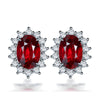 Women's Copper Synthetic Sapphire And Amethyst Color Gemstone Flower Stud Earrings With Diamond Encrusted Princess Style