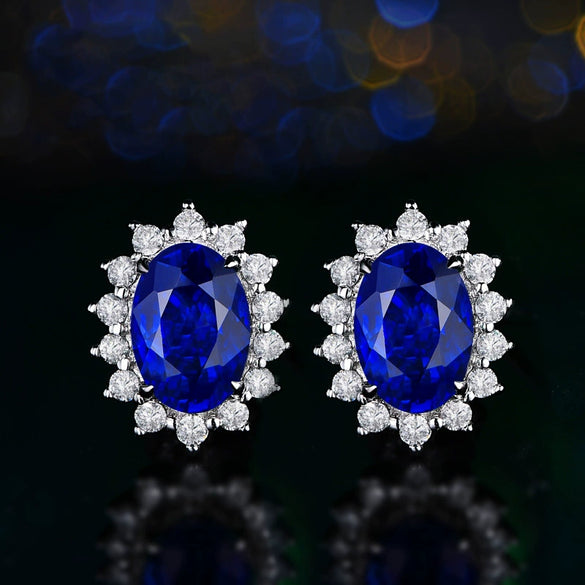 Women's Copper Synthetic Sapphire And Amethyst Color Gemstone Flower Stud Earrings With Diamond Encrusted Princess Style