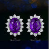 Women's Copper Synthetic Sapphire And Amethyst Color Gemstone Flower Stud Earrings With Diamond Encrusted Princess Style