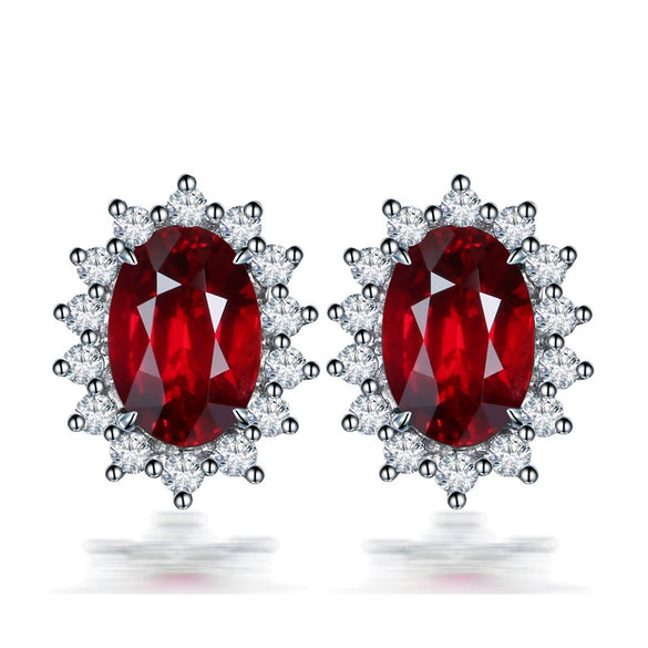 Women's Copper Synthetic Sapphire And Amethyst Color Gemstone Flower Stud Earrings With Diamond Encrusted Princess Style